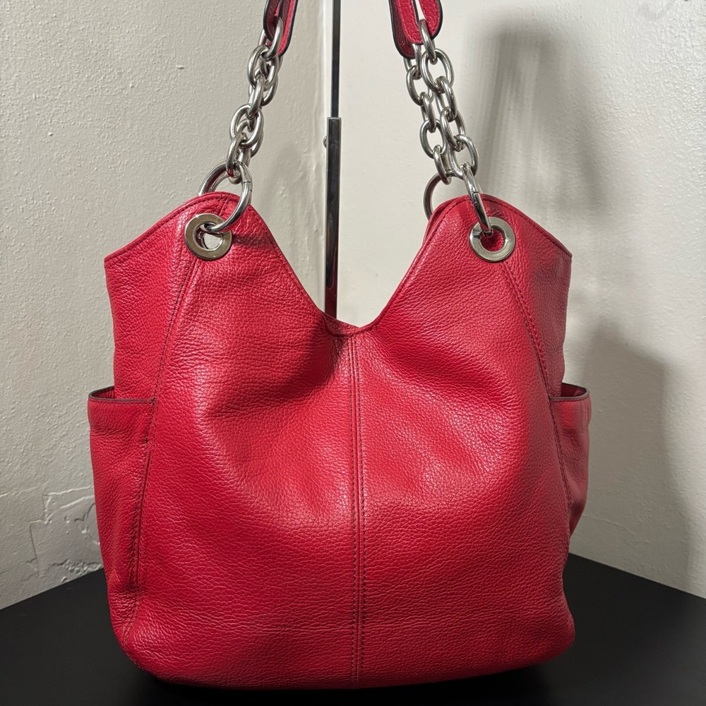 Grace Adele Red Pebbled Leather Hobo Shoulder Bag - Picture 2 of 13
